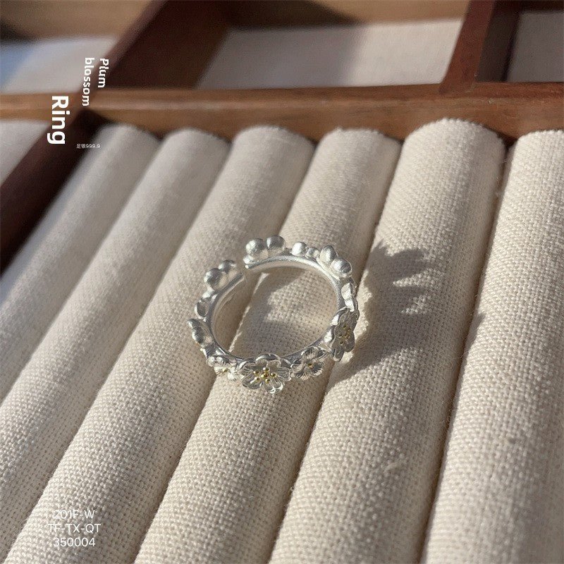 Plum blossom open sterling silver ring - jewelry - weilin.com