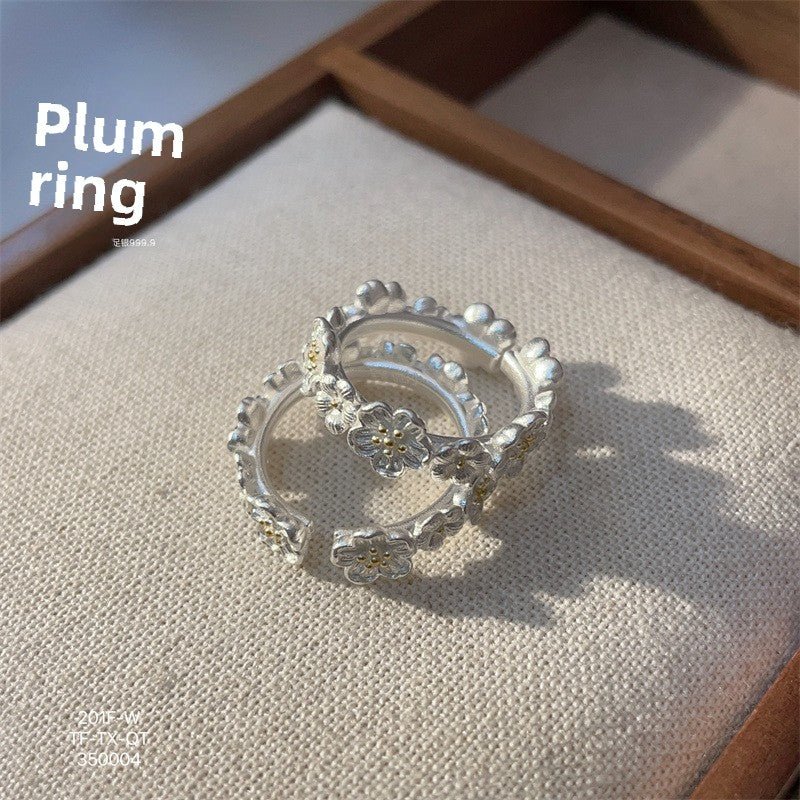Plum blossom open sterling silver ring - jewelry - weilin.com