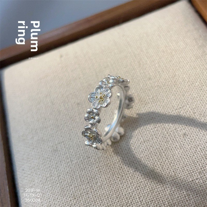 Plum blossom open sterling silver ring - jewelry - weilin.com