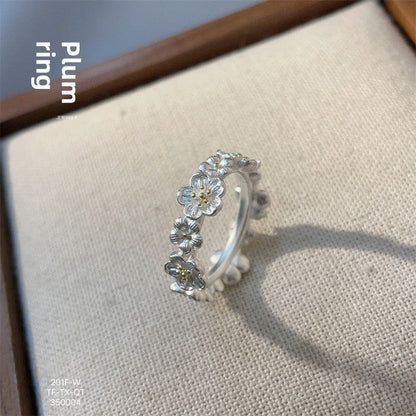 Plum blossom open sterling silver ring - jewelry - weilin.com