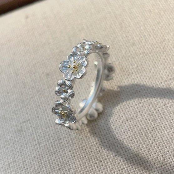 Plum blossom open sterling silver ring - jewelry - weilin.com