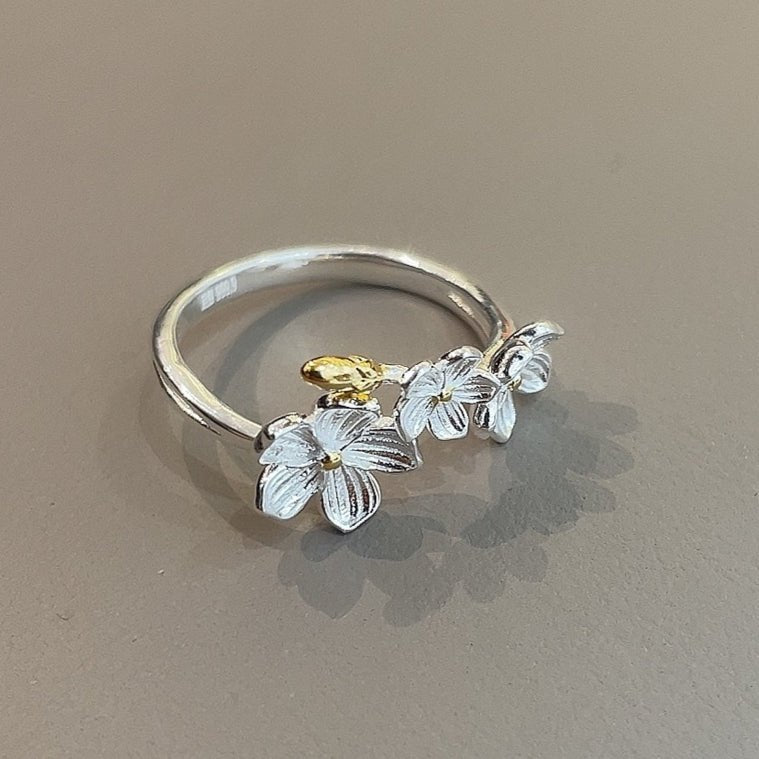 Plum Blossom Sterling Silver Bracelet Ring - jewelry - weilin.com