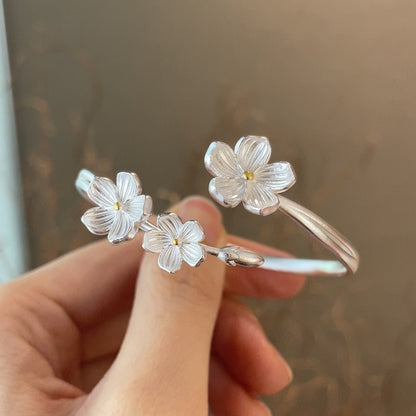 Plum Blossom Sterling Silver Bracelet Ring - jewelry - weilin.com