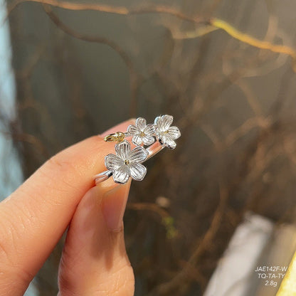 Plum Blossom Sterling Silver Bracelet Ring - jewelry - weilin.com