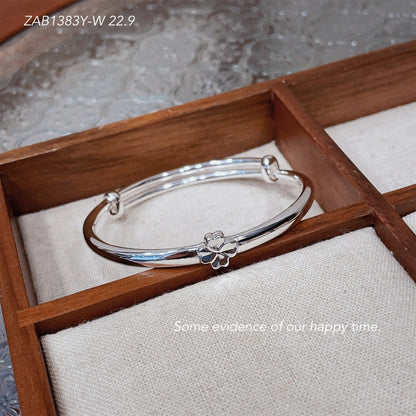 Polished four - leaf clover sterling silver bracelet - jewelry - weilin.com