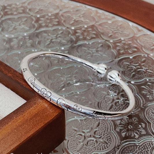 Pumpkin head open bracelet pure silver - jewelry - weilin.com