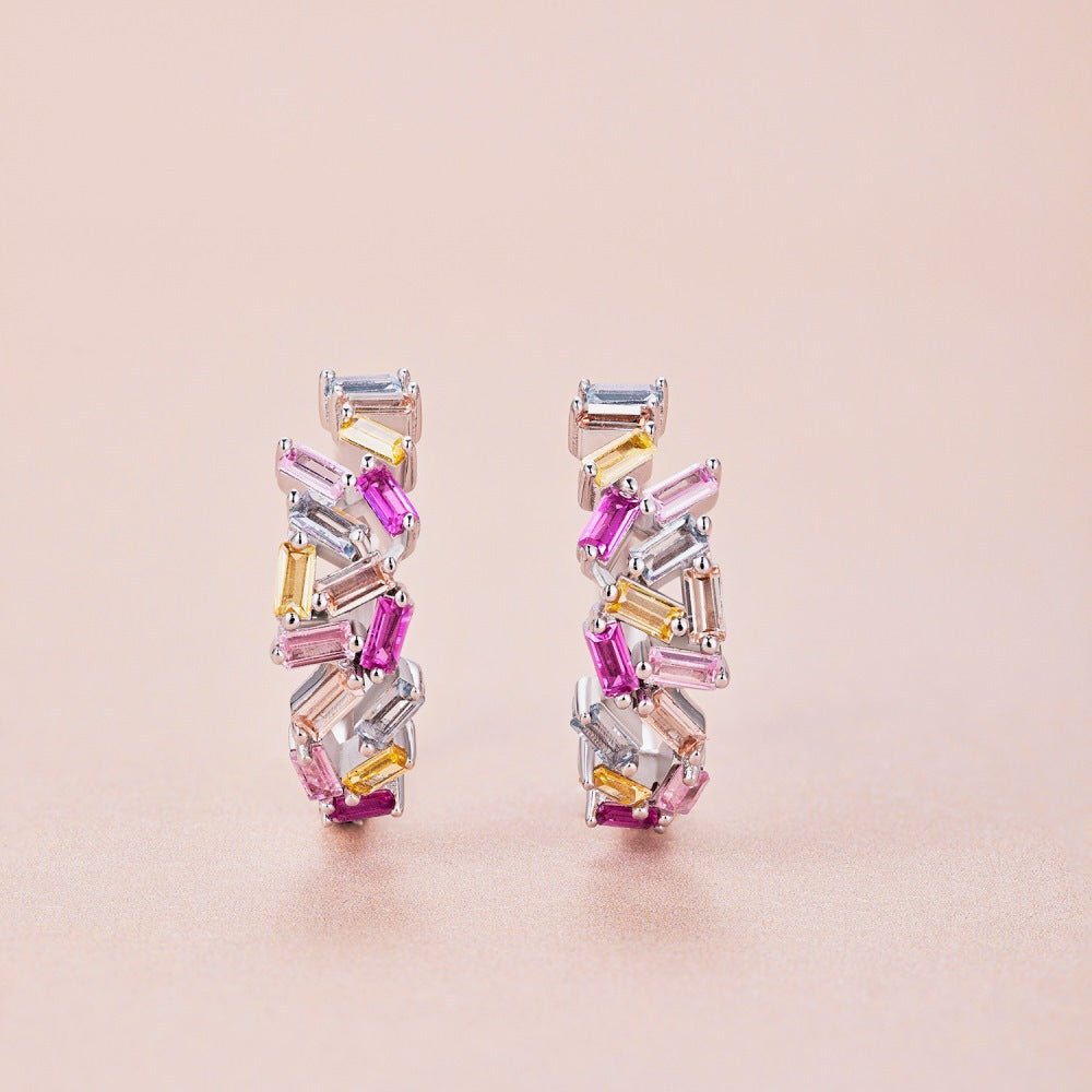 Rainbow inlaid colored zircon earrings - jewelry - weilin.com