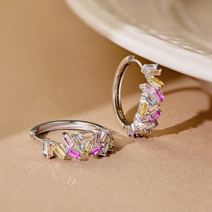 Rainbow inlaid colored zircon earrings - jewelry - weilin.com