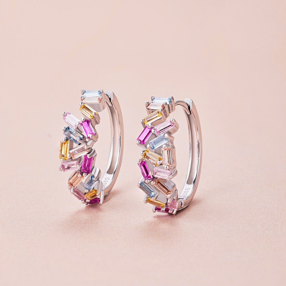Rainbow inlaid colored zircon earrings - jewelry - weilin.com