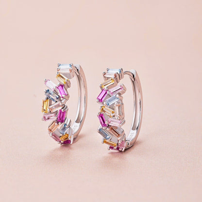 Rainbow inlaid colored zircon earrings - jewelry - weilin.com