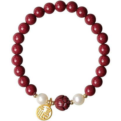 Retro Chinese style cinnabar pearl lotus bracelet - jewelry - weilin.com