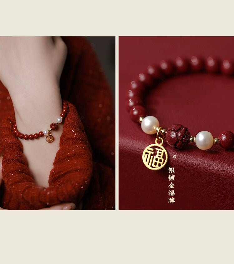 Retro Chinese style cinnabar pearl lotus bracelet - jewelry - weilin.com