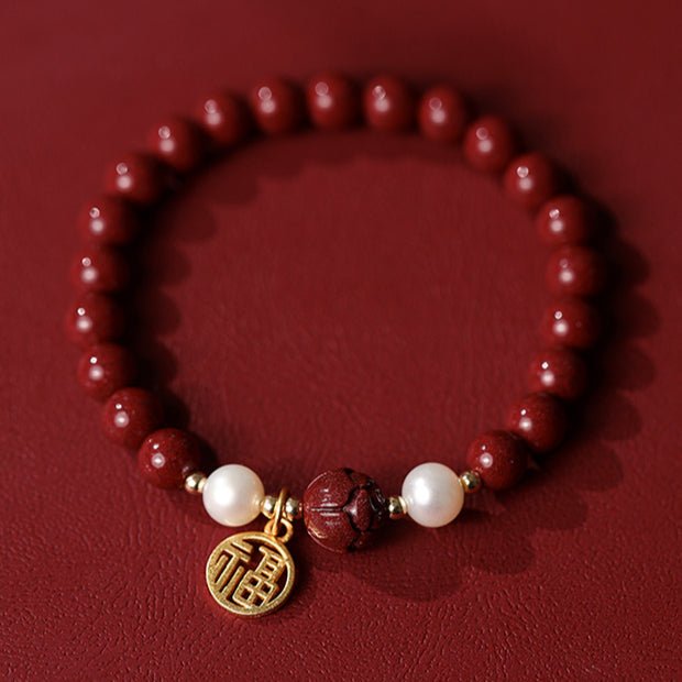 Retro Chinese style cinnabar pearl lotus bracelet - jewelry - weilin.com