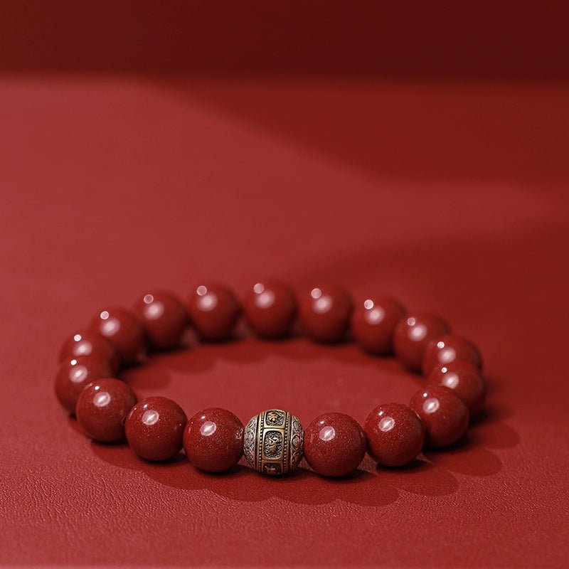 Retro Chinese style cinnabar purple gold sand bracelet Thai silver six - character motto bead bracelet - jewelry - weilin.com