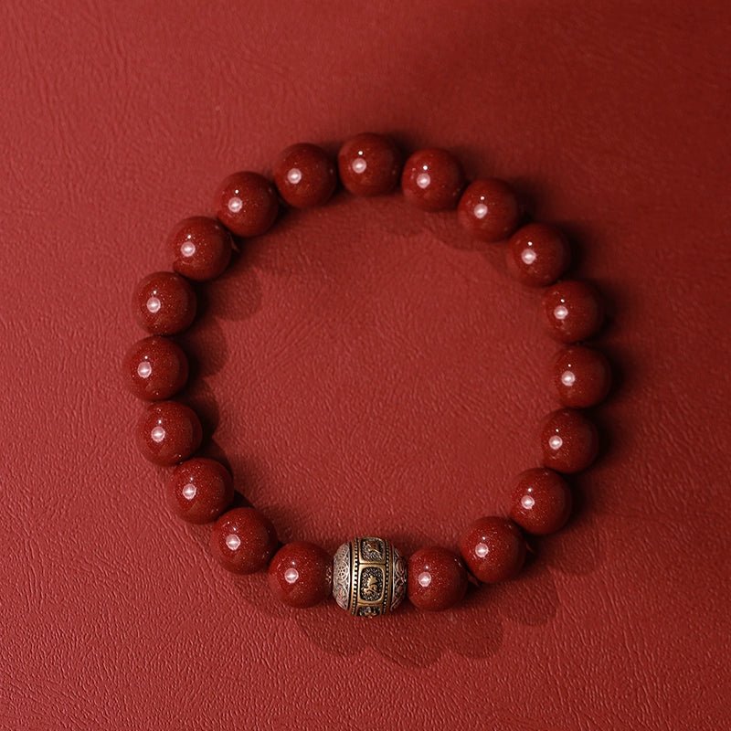 Retro Chinese style cinnabar purple gold sand bracelet Thai silver six - character motto bead bracelet - jewelry - weilin.com