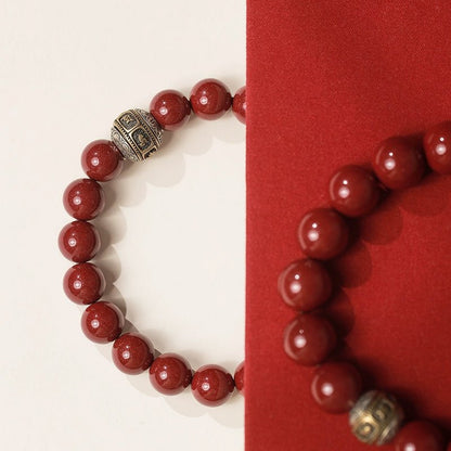 Retro Chinese style cinnabar purple gold sand bracelet Thai silver six - character motto bead bracelet - jewelry - weilin.com