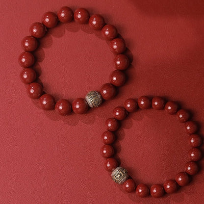 Retro Chinese style cinnabar purple gold sand bracelet Thai silver six - character motto bead bracelet - jewelry - weilin.com