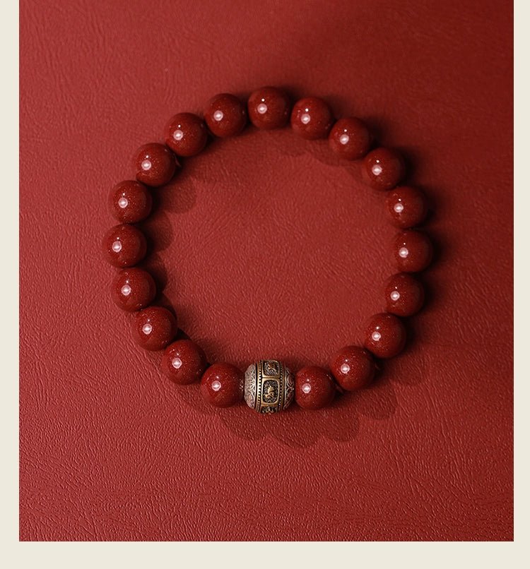 Retro Chinese style cinnabar purple gold sand bracelet Thai silver six - character motto bead bracelet - jewelry - weilin.com