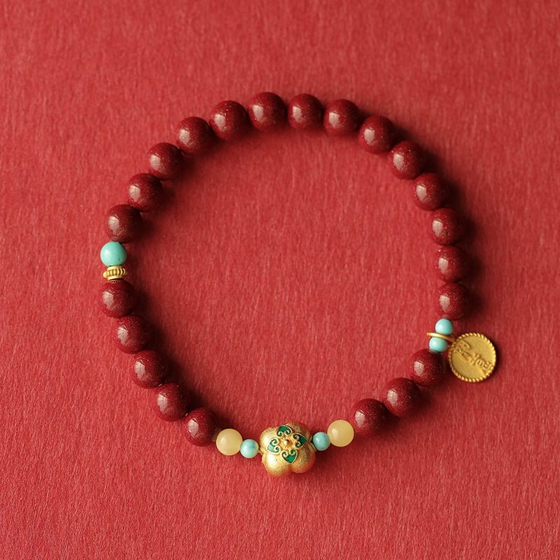 Retro Chinese style purple gold sand cinnabar hand everything goes well bracelet for women - jewelry - weilin.com