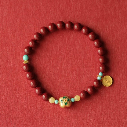 Retro Chinese style purple gold sand cinnabar hand everything goes well bracelet for women - jewelry - weilin.com