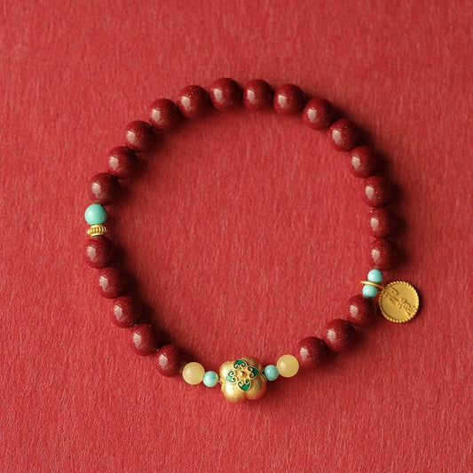 Retro Chinese style purple gold sand cinnabar hand everything goes well bracelet for women - jewelry - weilin.com