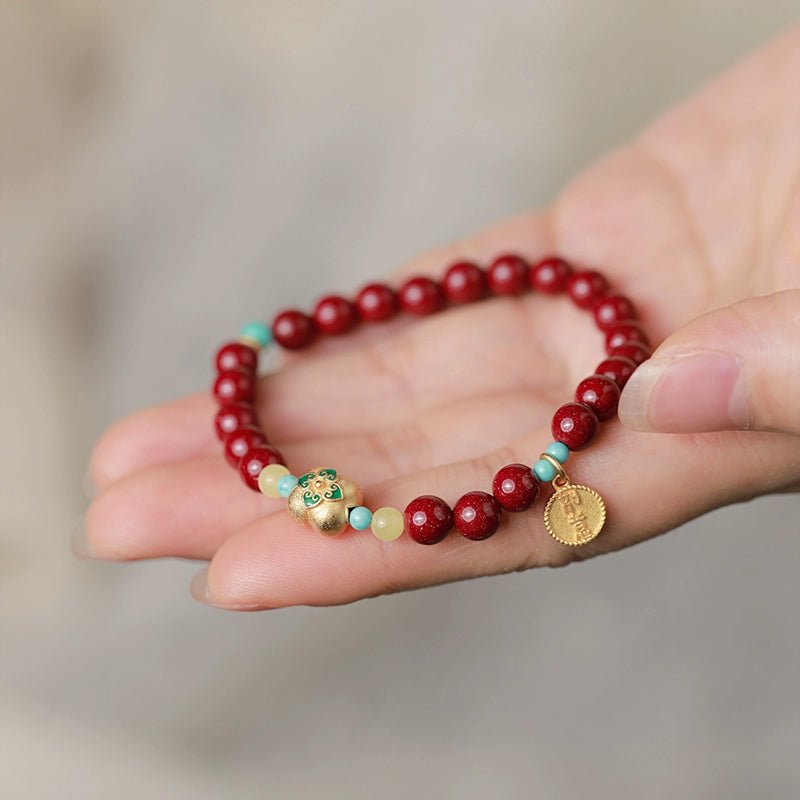 Retro Chinese style purple gold sand cinnabar hand everything goes well bracelet for women - jewelry - weilin.com