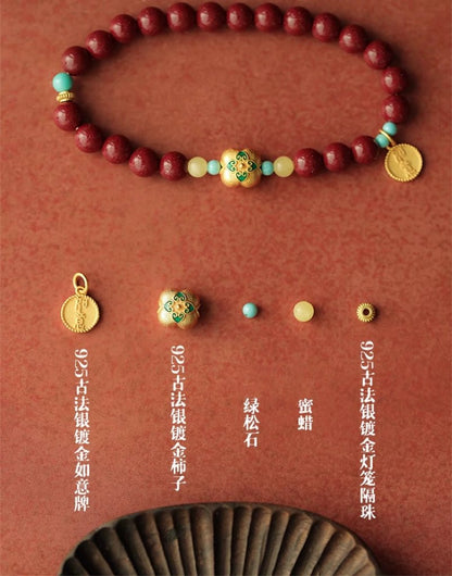 Retro Chinese style purple gold sand cinnabar hand everything goes well bracelet for women - jewelry - weilin.com