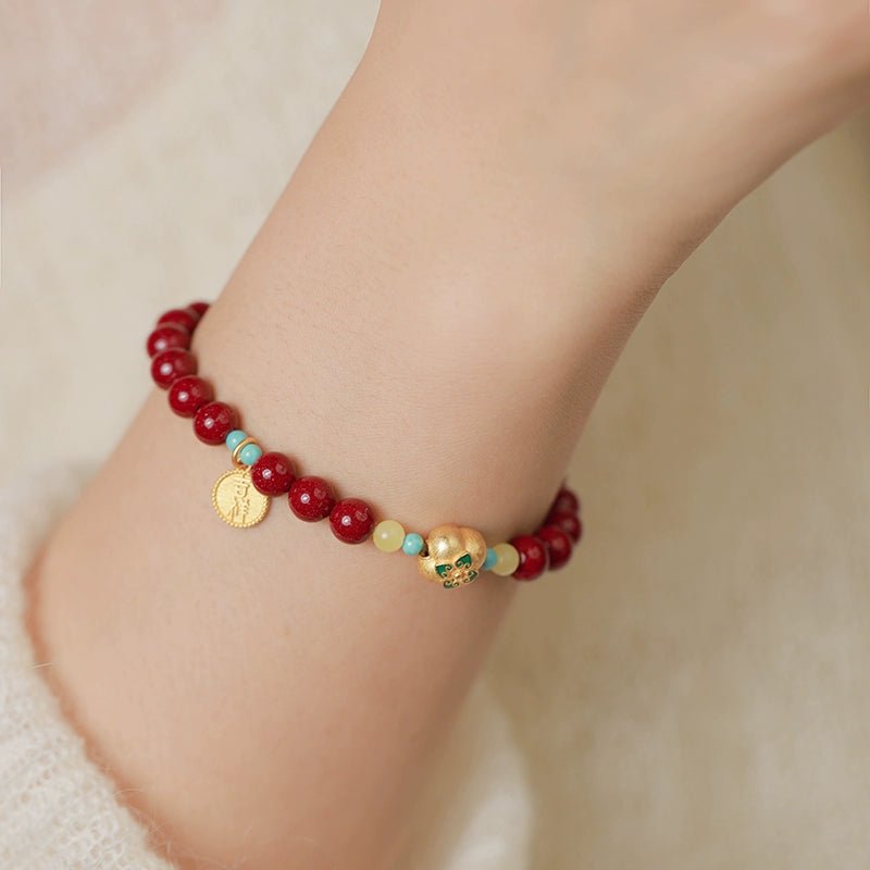 Retro Chinese style purple gold sand cinnabar hand everything goes well bracelet for women - jewelry - weilin.com