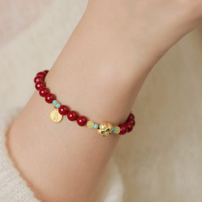 Retro Chinese style purple gold sand cinnabar hand everything goes well bracelet for women - jewelry - weilin.com