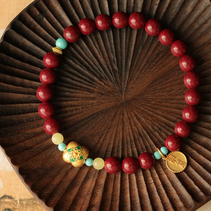 Retro Chinese style purple gold sand cinnabar hand everything goes well bracelet for women - jewelry - weilin.com