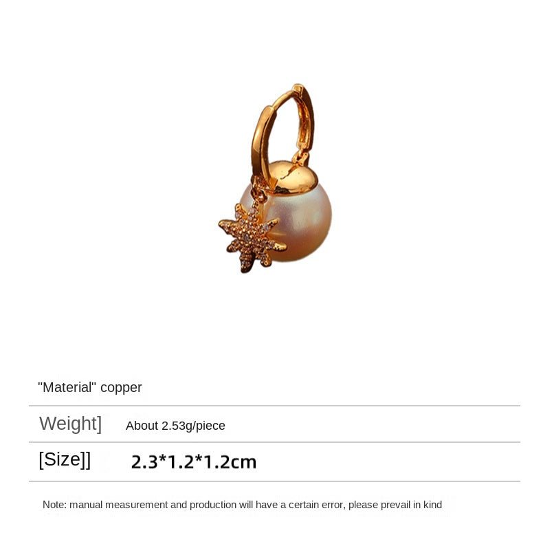 Retro Fashion Eight - pointed Star Pearl Zircon Earrings - jewelry - weilin.com