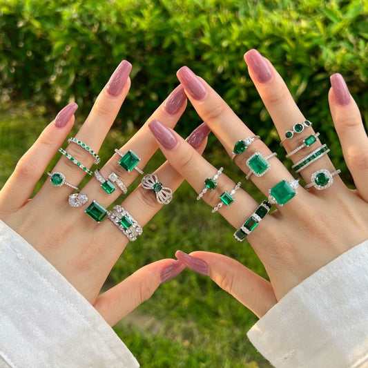 Retro high - end zircon emerald ring - jewelry - weilin.com