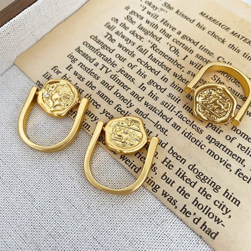 Retro irregular portrait coin personality ring - jewelry - weilin.com
