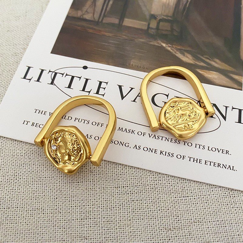 Retro irregular portrait coin personality ring - jewelry - weilin.com