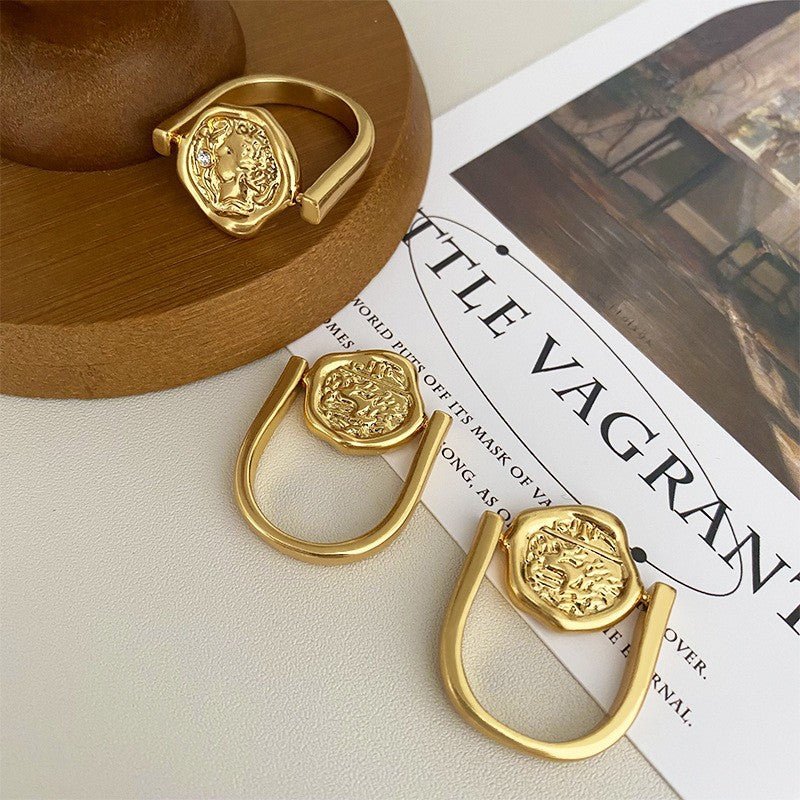 Retro irregular portrait coin personality ring - jewelry - weilin.com