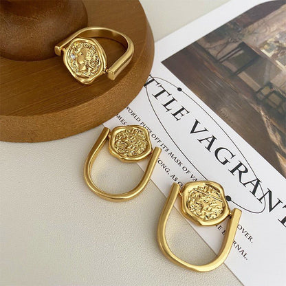 Retro irregular portrait coin personality ring - jewelry - weilin.com