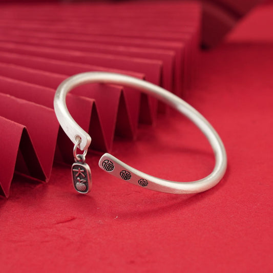 Retro laser blessing bell sterling silver bracelet - jewelry - weilin.com
