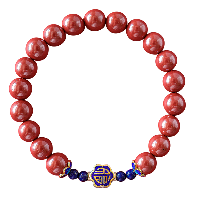 Retro New Chinese Cinnabar Emperor Sand Bracelet with Silver Cloisonne Bracelet - jewelry - weilin.com