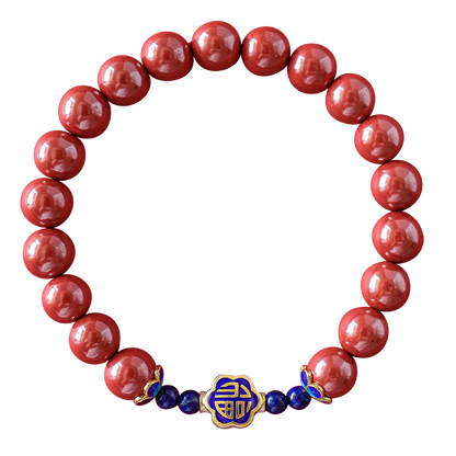 Retro New Chinese Cinnabar Emperor Sand Bracelet with Silver Cloisonne Bracelet - jewelry - weilin.com
