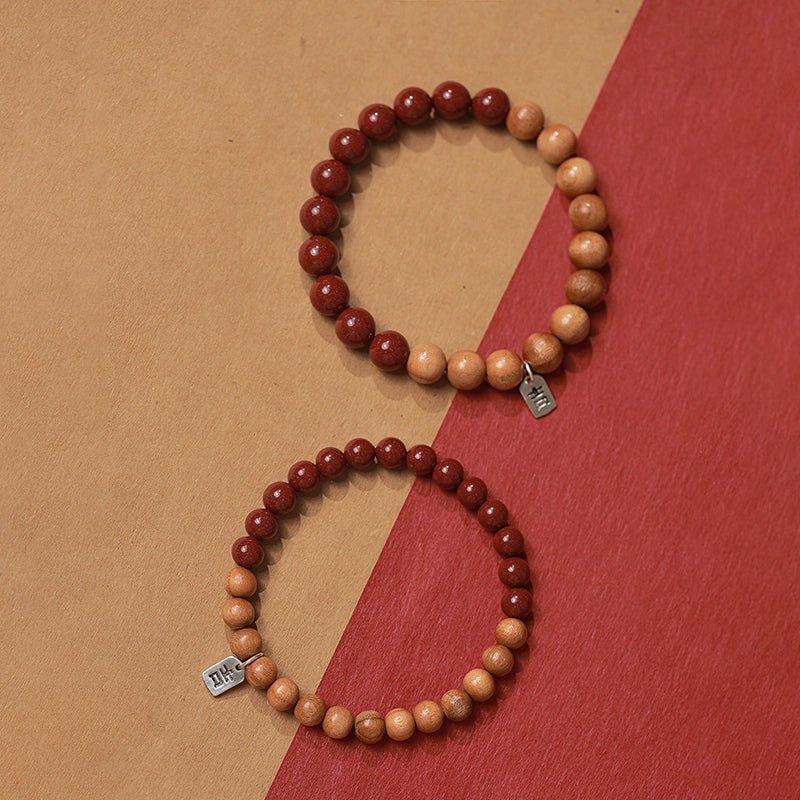 Retro New Chinese Cinnabar Purple Gold Sand Peach Wood Bracelet Ji Brand Bracelet - jewelry - weilin.com
