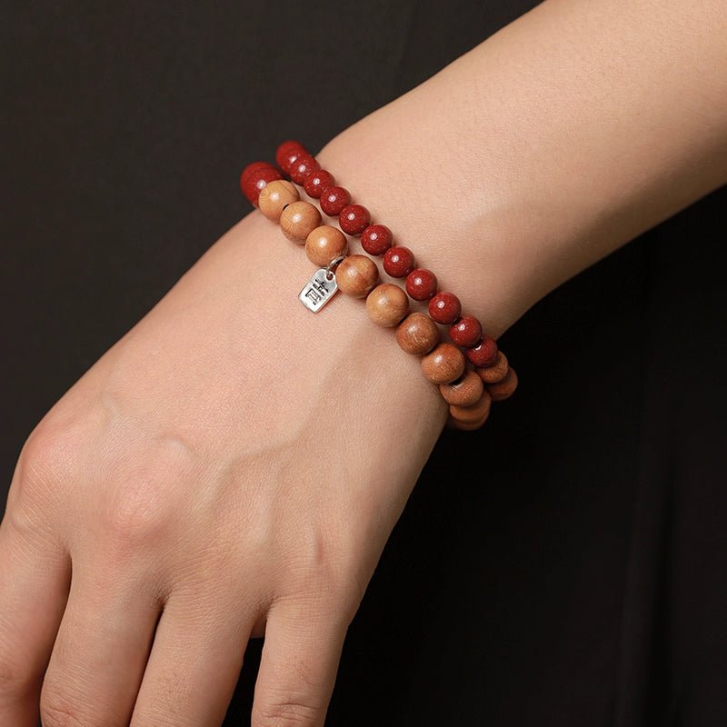 Retro New Chinese Cinnabar Purple Gold Sand Peach Wood Bracelet Ji Brand Bracelet - jewelry - weilin.com