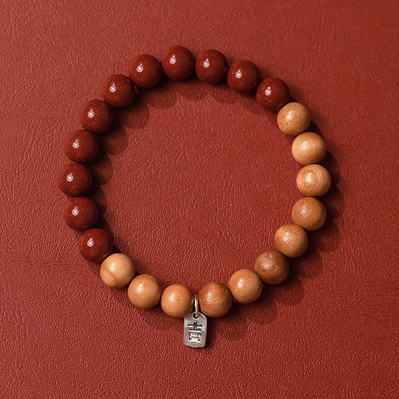 Retro New Chinese Cinnabar Purple Gold Sand Peach Wood Bracelet Ji Brand Bracelet - jewelry - weilin.com