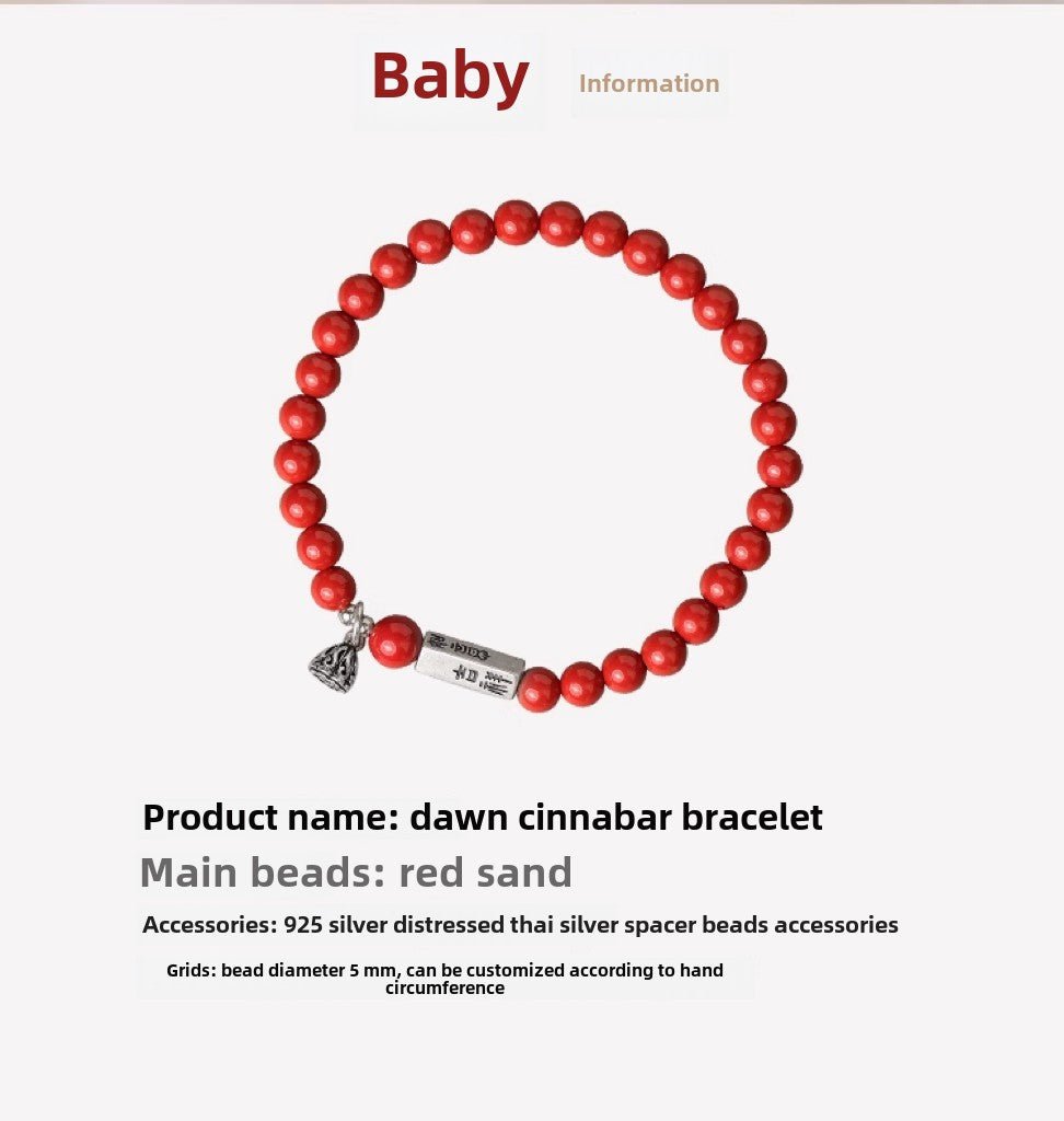 Retro New Chinese Style cinnabar red sand bracelet pure silver Ruyi lotus bracelet - jewelry - weilin.com