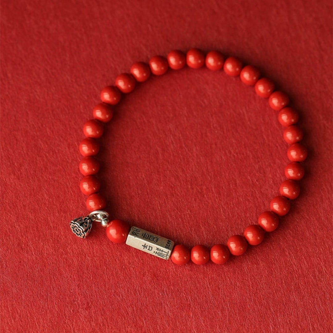 Retro New Chinese Style cinnabar red sand bracelet pure silver Ruyi lotus bracelet - jewelry - weilin.com