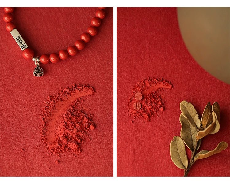 Retro New Chinese Style cinnabar red sand bracelet pure silver Ruyi lotus bracelet - jewelry - weilin.com