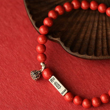 Retro New Chinese Style cinnabar red sand bracelet pure silver Ruyi lotus bracelet - jewelry - weilin.com