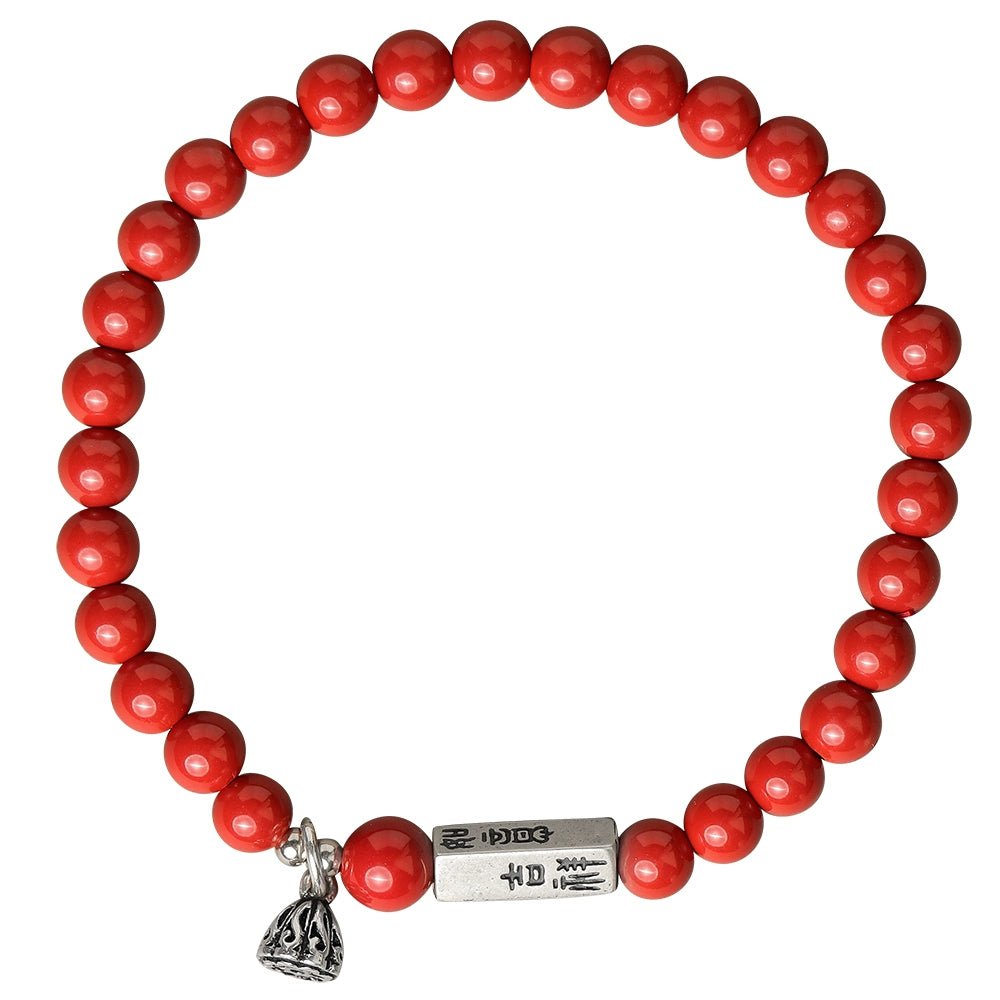 Retro New Chinese Style cinnabar red sand bracelet pure silver Ruyi lotus bracelet - jewelry - weilin.com