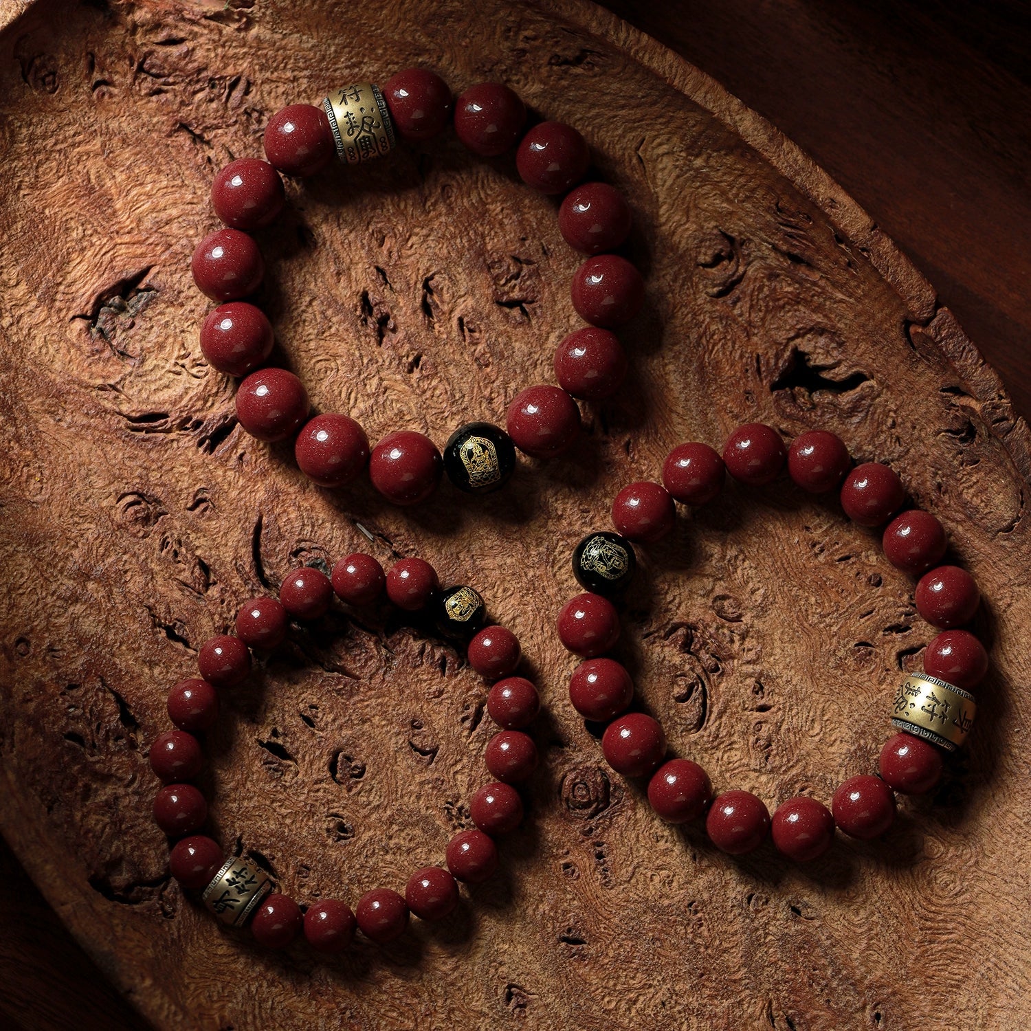 Retro New Chinese style purple gold sand cinnabar bracelet black agate bracelet men's - jewelry - weilin.com