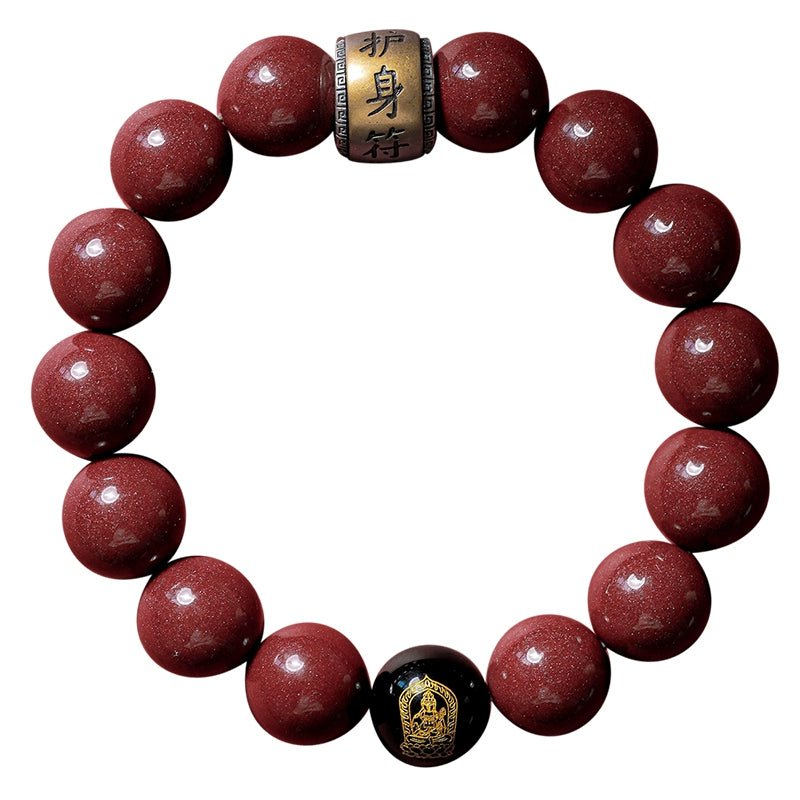 Retro New Chinese style purple gold sand cinnabar bracelet black agate bracelet men's - jewelry - weilin.com