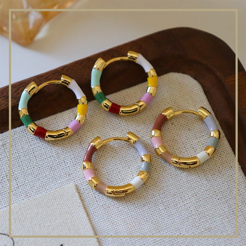 Retro personality colorful oil drip enamel earrings - jewelry - weilin.com